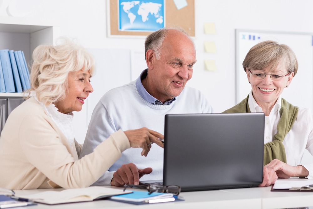 Old People with Technology, Retiree with Laptop Learn To Work with