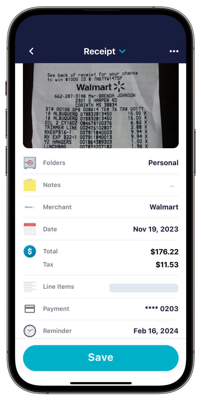 walmart receipt simplywise app