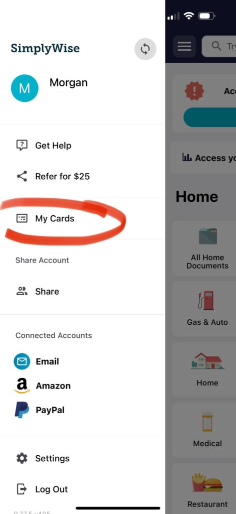 SimplyWise My Cards section