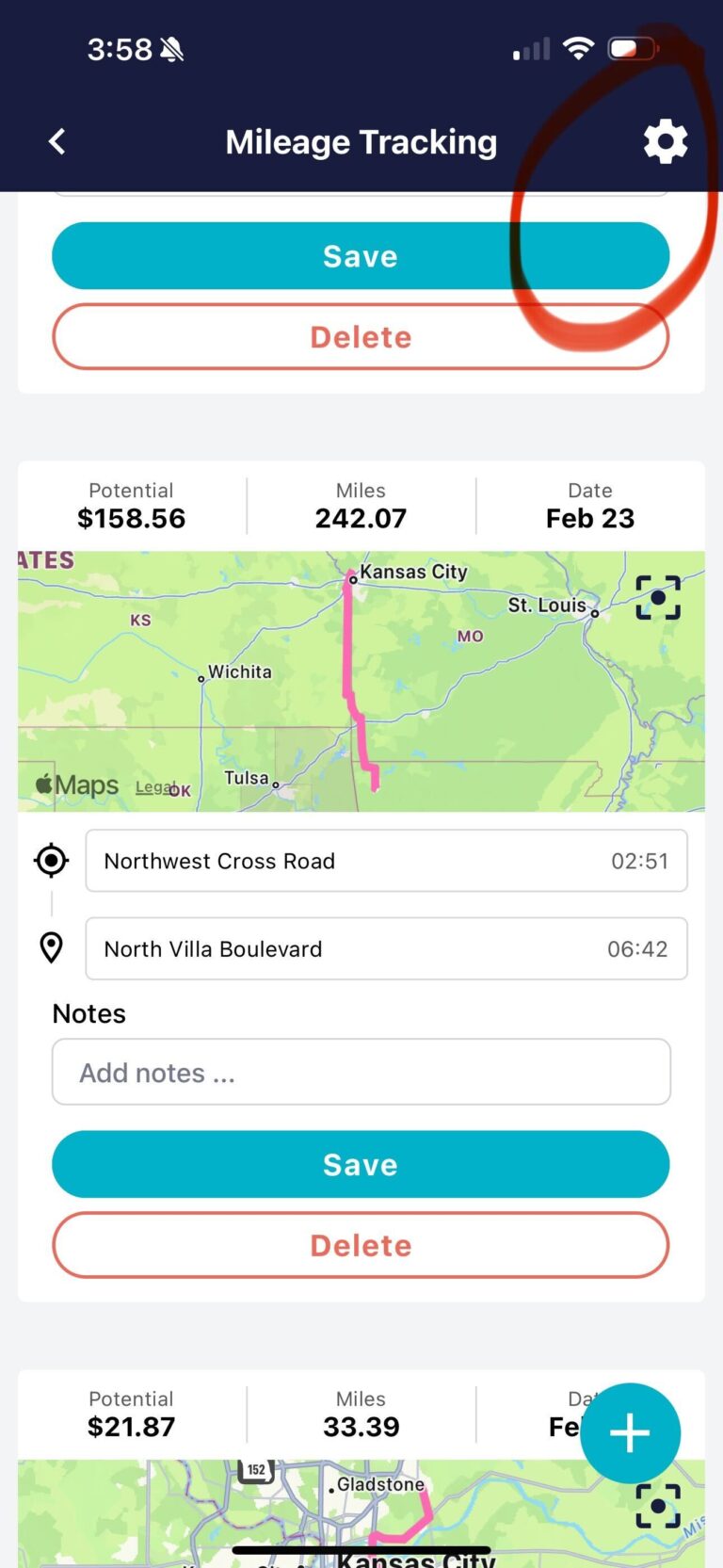 SimplyWise mileage tracking settings