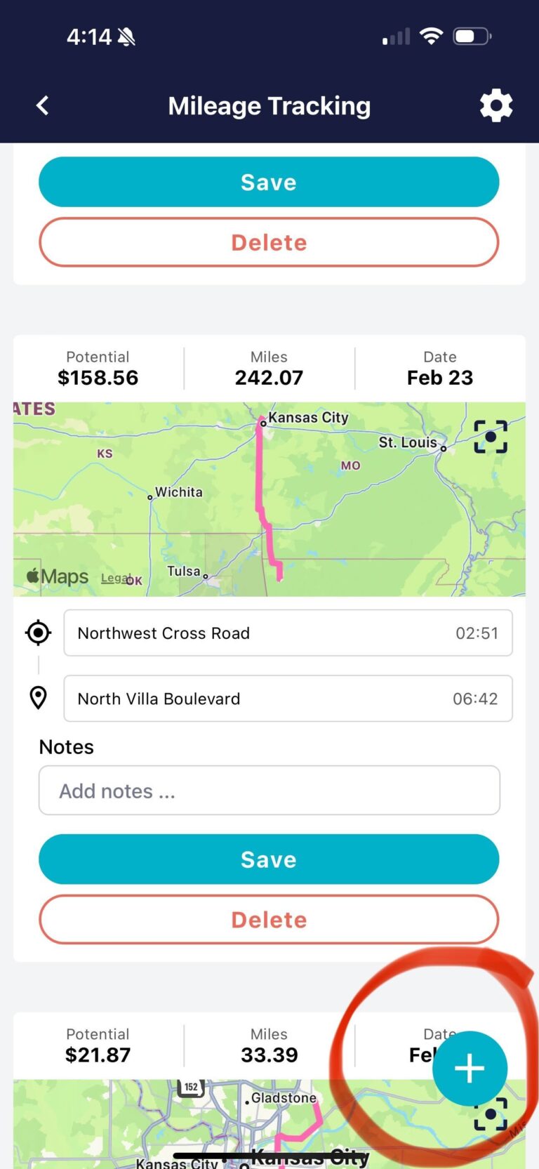 SimplyWise mileage tracking trips