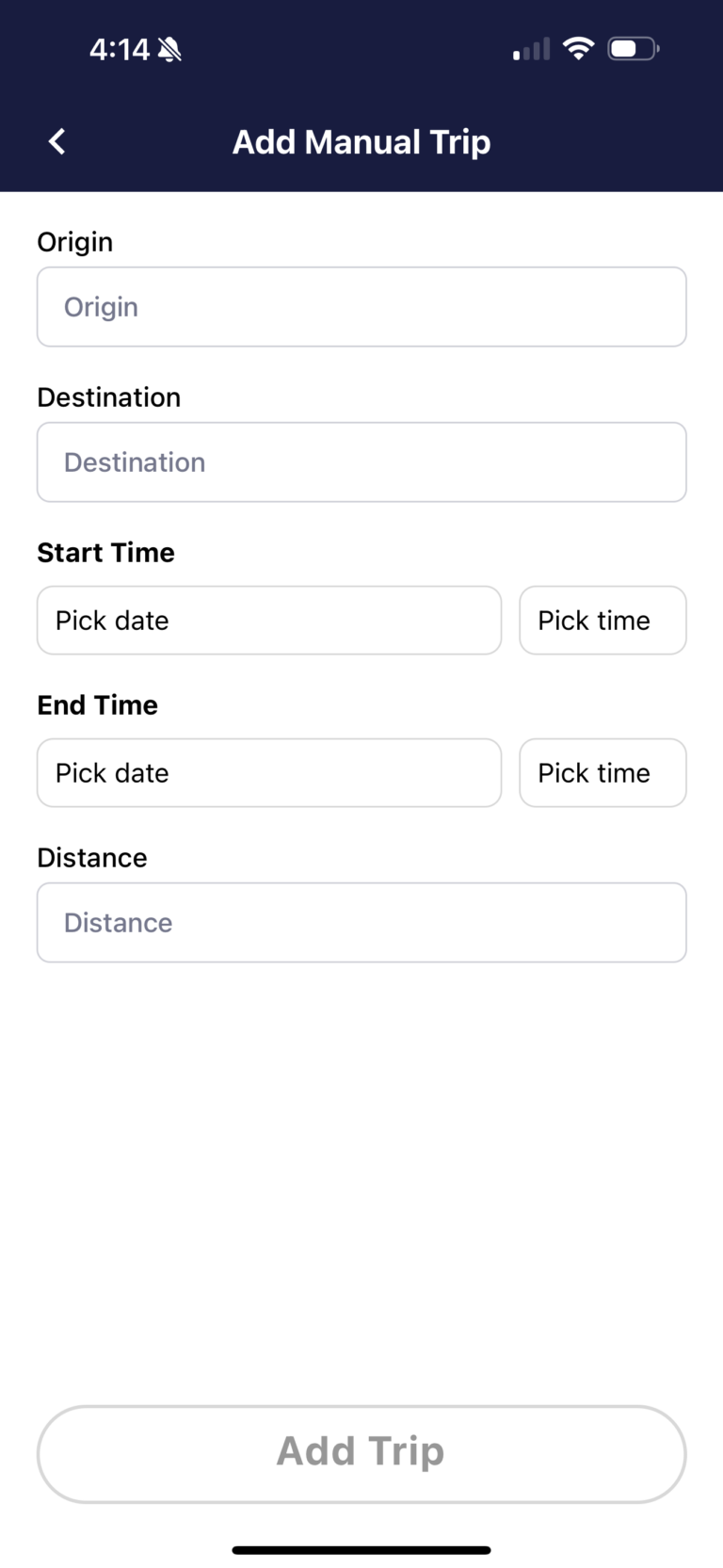 SimplyWise mileage tracking manual trips